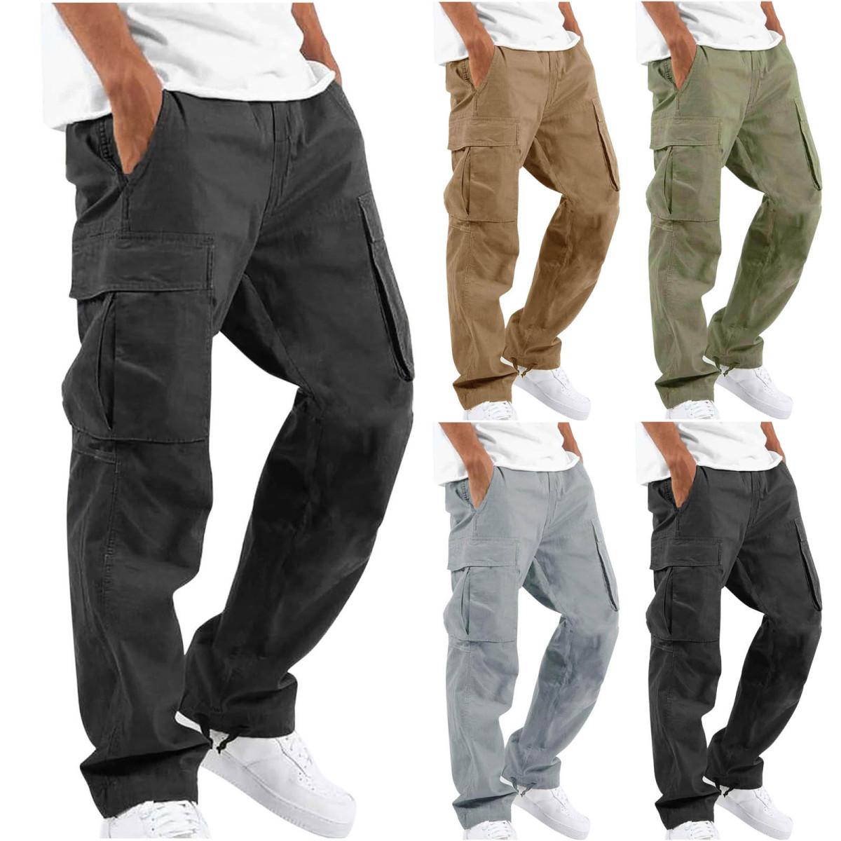 Wholesale Summer Men Drawstring Multi-Pocket Casual Solid