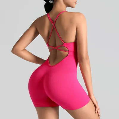 Athleisure Seamless Sports Crossover Strap Backless Summer Quick-Dry Fitness Yoga Rompers