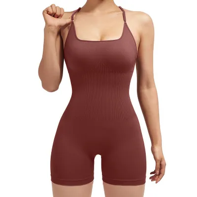 Athleisure Seamless Sports Crossover Strap Backless Summer Quick-Dry Fitness Yoga Rompers