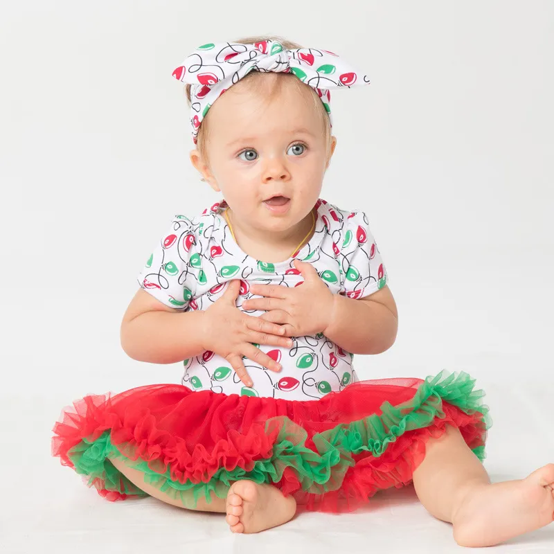 Christmas Baby Girl Party Dress Newborn Santa Headband Mesh Princess Dress Set
