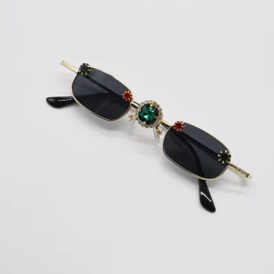 Distinctive Emerald Rhinestone Crystal Punk Evil Eye Round Frame Sunglasses