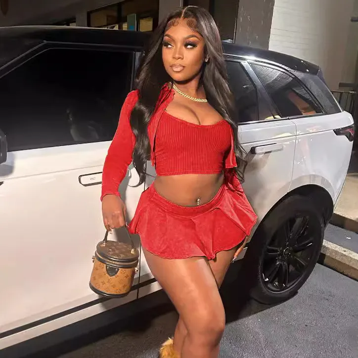 Women Fashion Solid Color Skirt Three-Piece Set