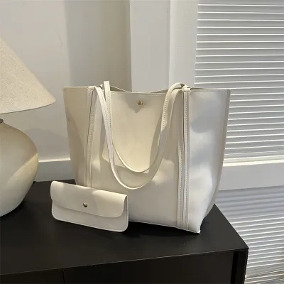 Women Fashionable Solid Color Large Capacity PU Tote Bag