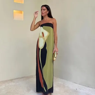 Summer Women Fashion Graphic Printing Strapless Dress