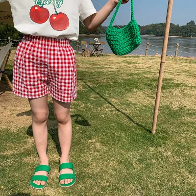 Kids Toddler Girls Boys Plaid Cotton Shorts Summer Beach Vacation