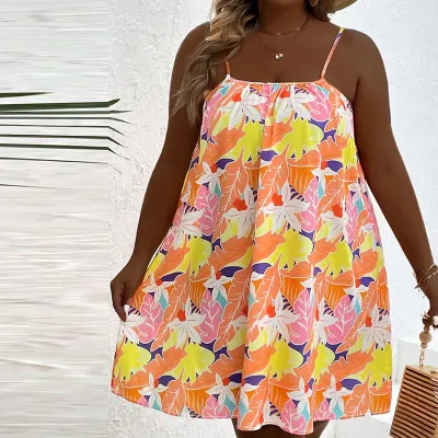 Summer Women Plus Size Floral Printed Bohemian Loose Sling Dress