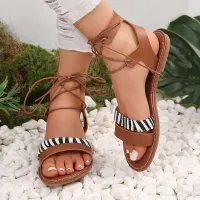 Women Fashion Minimalist Retro Solid Color Flat Heel Sandals