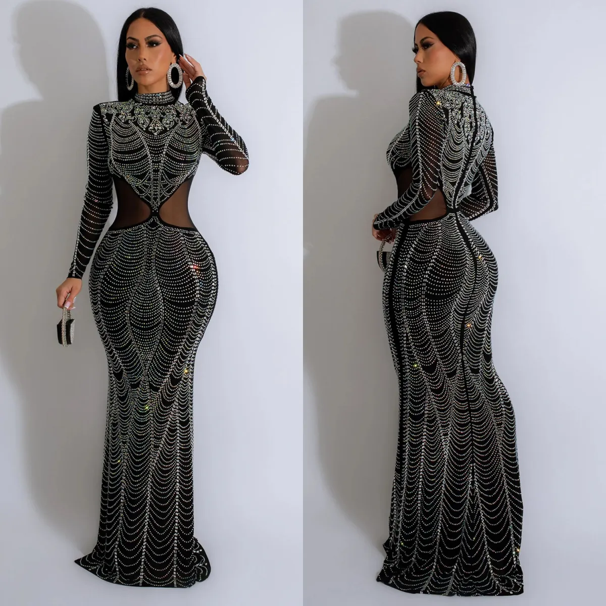 Women Sexy Fashion Gauze Rhinestone Party Dress