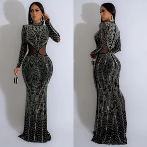 Women Sexy Fashion Gauze Rhinestone Party Dress