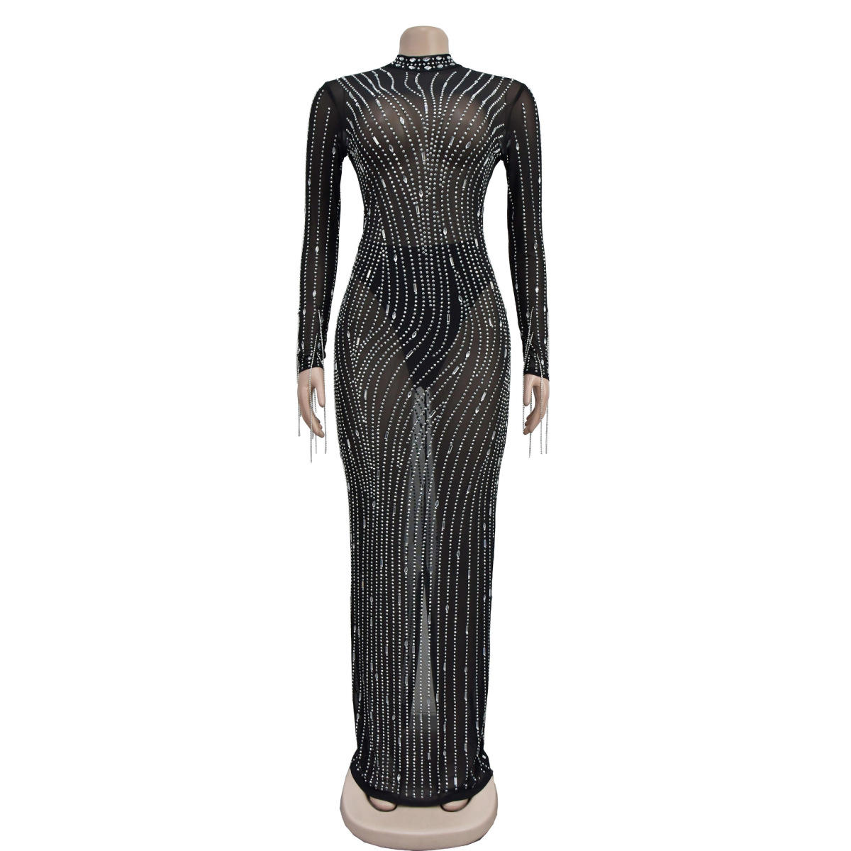 Wholesale Women Fashion Sexy Mesh Rhinestone Long Sleeve