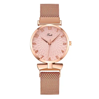 Women's Fashion Digital Quartz Watch with Stainless Steel Band and Magnetic Buckle