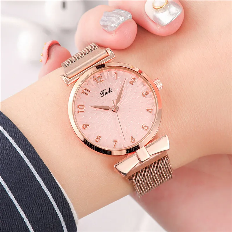 Women's Fashion Digital Quartz Watch with Stainless Steel Band and Magnetic Buckle
