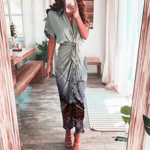 Women Fashion Floral Print Lace Maxi Dress
