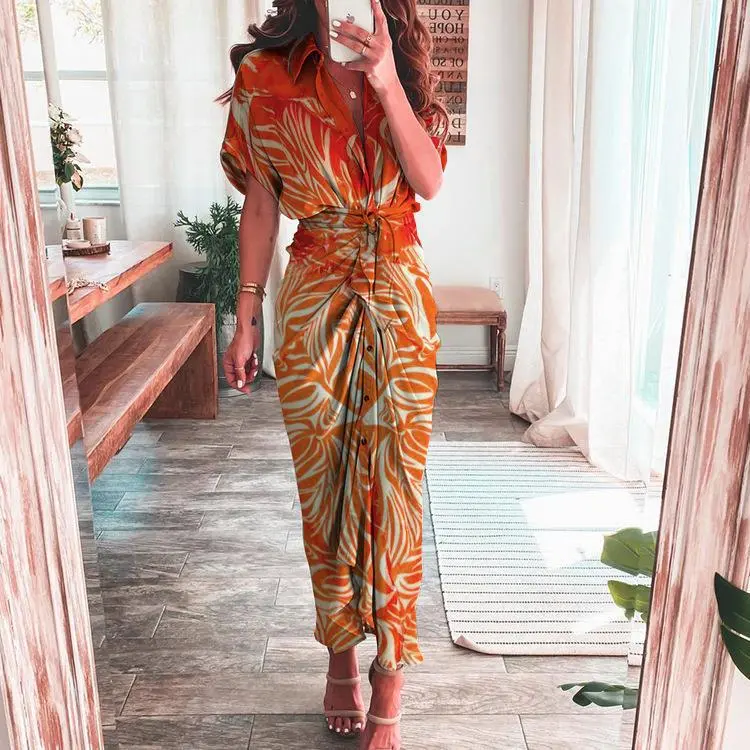 Women Fashion Floral Print Lace Maxi Dress