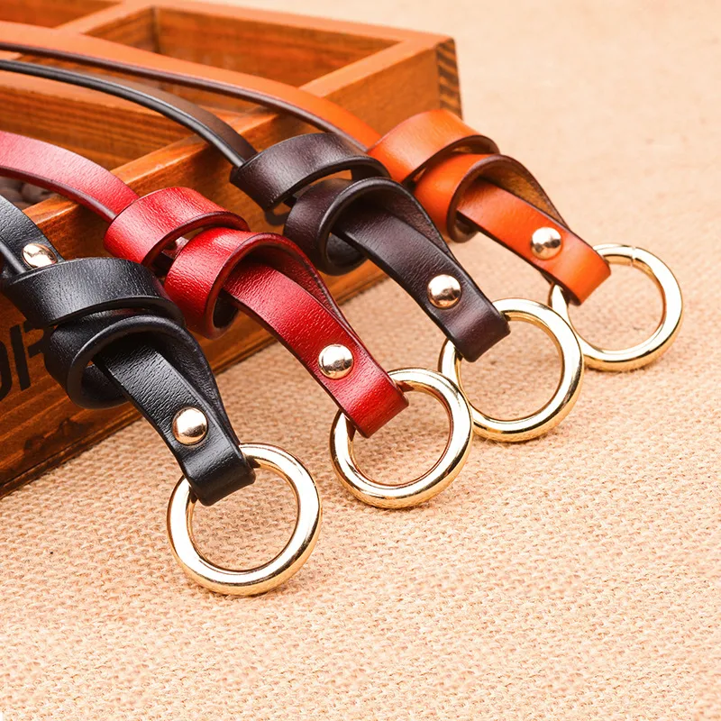 Women Fashion Simple Alloy Ring Buckle Genuine Leather Belt
