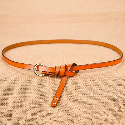 Women Fashion Simple Alloy Ring Buckle Genuine Leather Belt