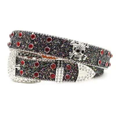 Women Fashion Punk Skull Rhinestone PU Leather Belt