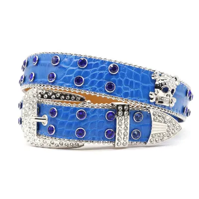 Women Fashion Punk Skull Rhinestone PU Leather Belt