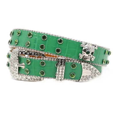 Women Fashion Punk Skull Rhinestone PU Leather Belt