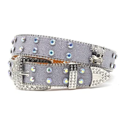 Women Fashion Punk Skull Rhinestone PU Leather Belt