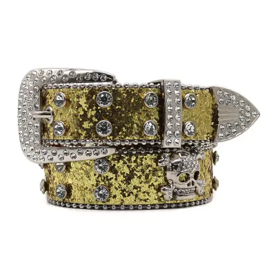 Women Fashion Punk Skull Rhinestone PU Leather Belt