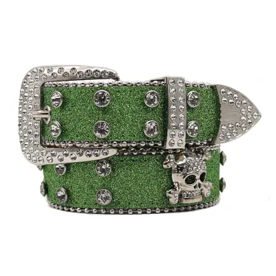 Women Fashion Punk Skull Rhinestone PU Leather Belt