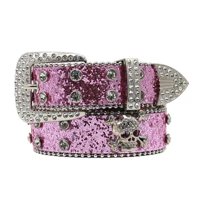 Women Fashion Punk Skull Rhinestone PU Leather Belt