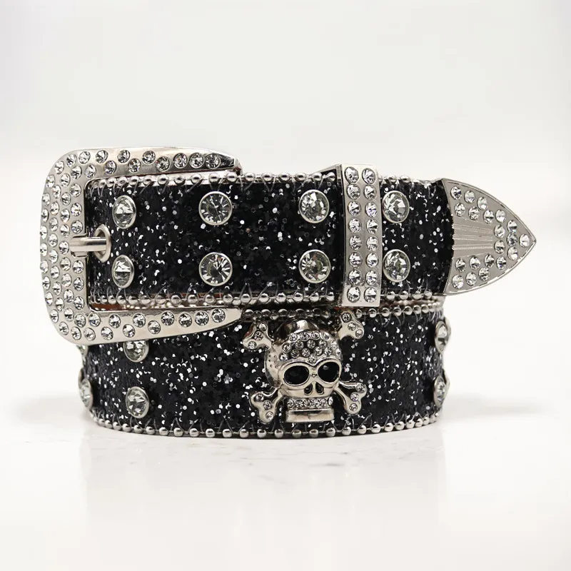 Women Fashion Punk Skull Rhinestone PU Leather Belt