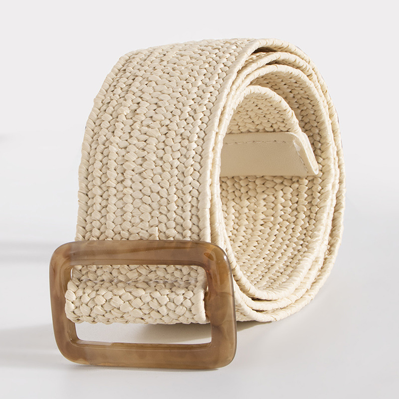 Ceinture Femme Élastique Tressée YUCFOREN - Paille, Boucle Sans Trou, 4 Couleurs