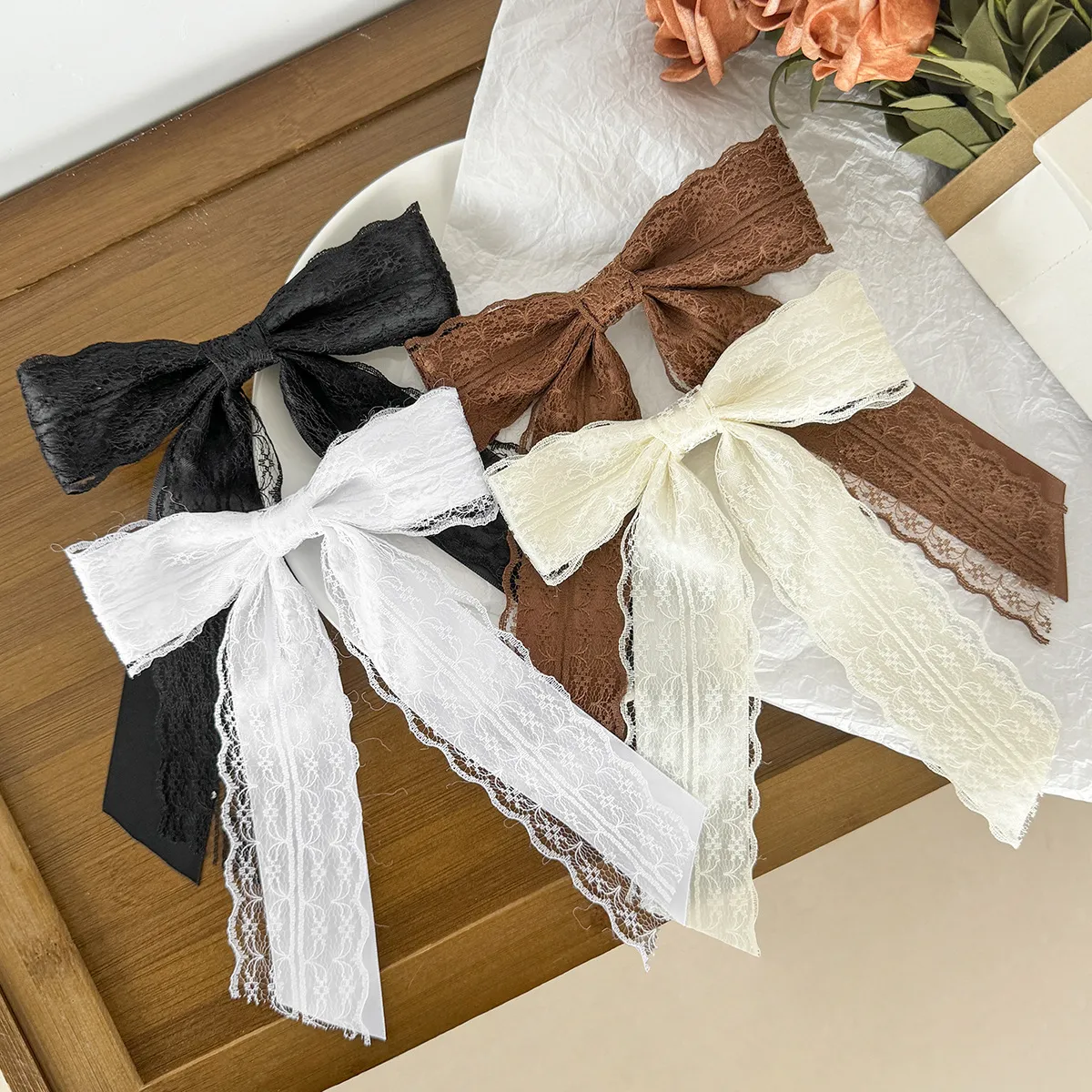 Women Fashion Lace Bow Hair Clip Duckbill Hairpin