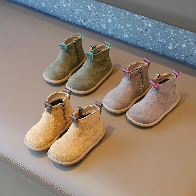 Children Vintage Frosted Solid Color Suede PU Boots for Kids Boys