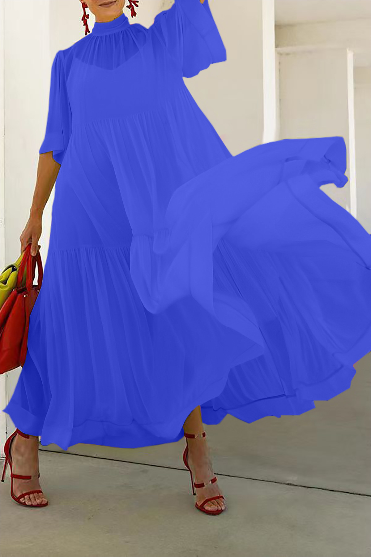 Wholesale Summer Women Casual Solid Color Loose Chiffon Maxi