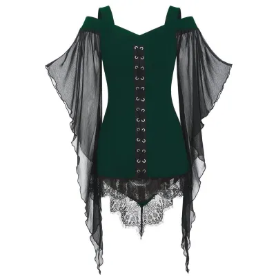 Gothic Women's Solid Color Large Swing Sleeve Irregular Stitching Chiffon Party Dress