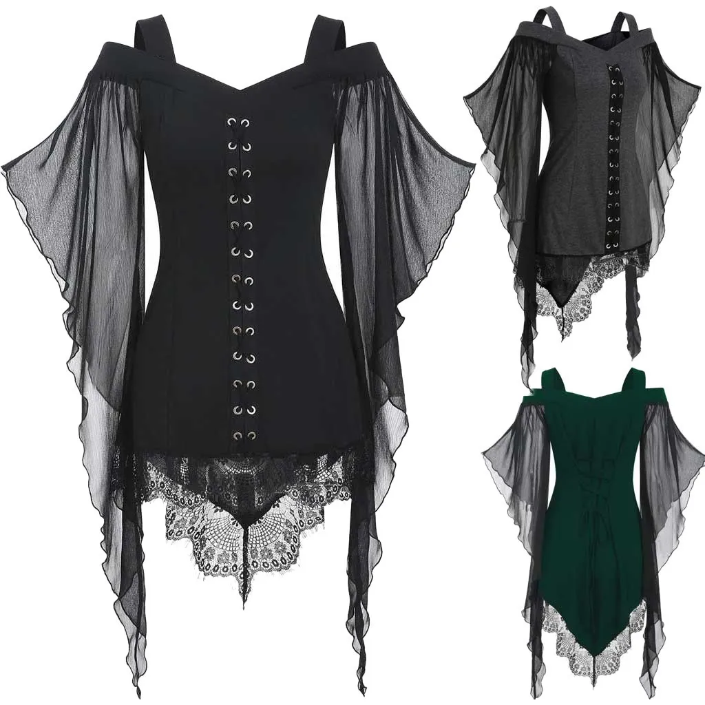 Gothic Women's Solid Color Large Swing Sleeve Irregular Stitching Chiffon Party Dress