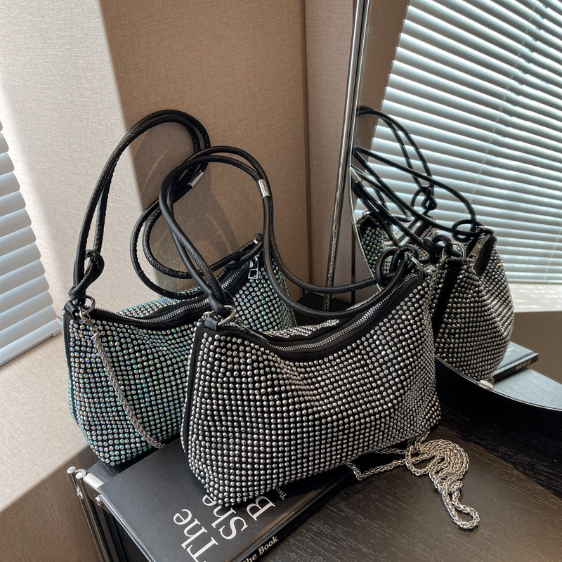 Wholesale Women Fashion Rhinestone Zipper Square Shoulder Bag