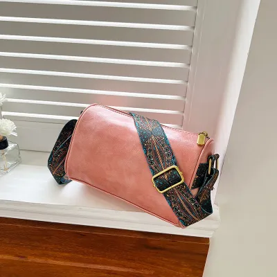 Women Fashion Retro Large Capacity Cylinder Shoulder Bag PU Zipper