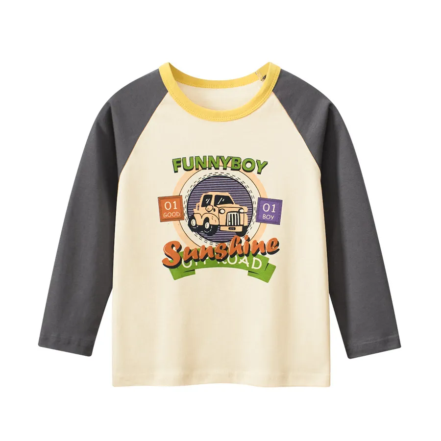 Boys Casual Cartoon Printed Long Sleeve Cotton Crewneck T-Shirt for Infant Toddler