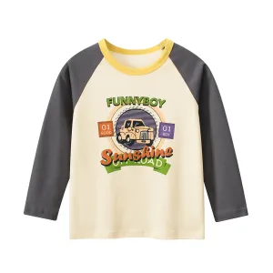 Boys Casual Cartoon Printed Long Sleeve Cotton Crewneck T-Shirt for Infant Toddler