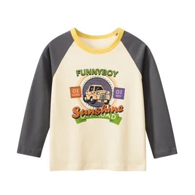 Boys Casual Cartoon Printed Long Sleeve Cotton Crewneck T-Shirt for Infant Toddler