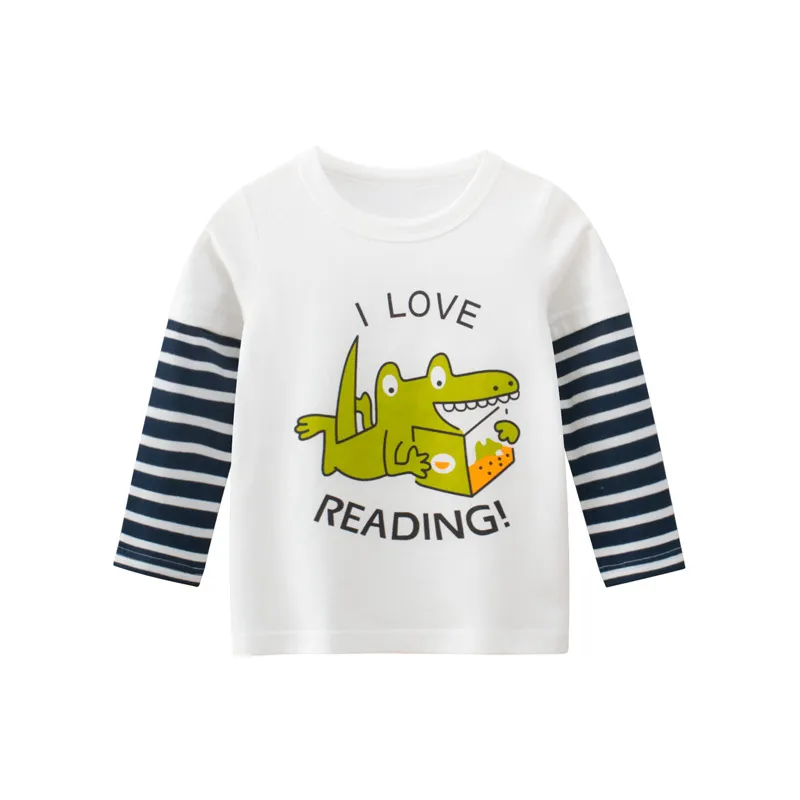 Boys Cartoon Dinosaur Print Long Sleeve T-Shirt Casual Cotton Stripe