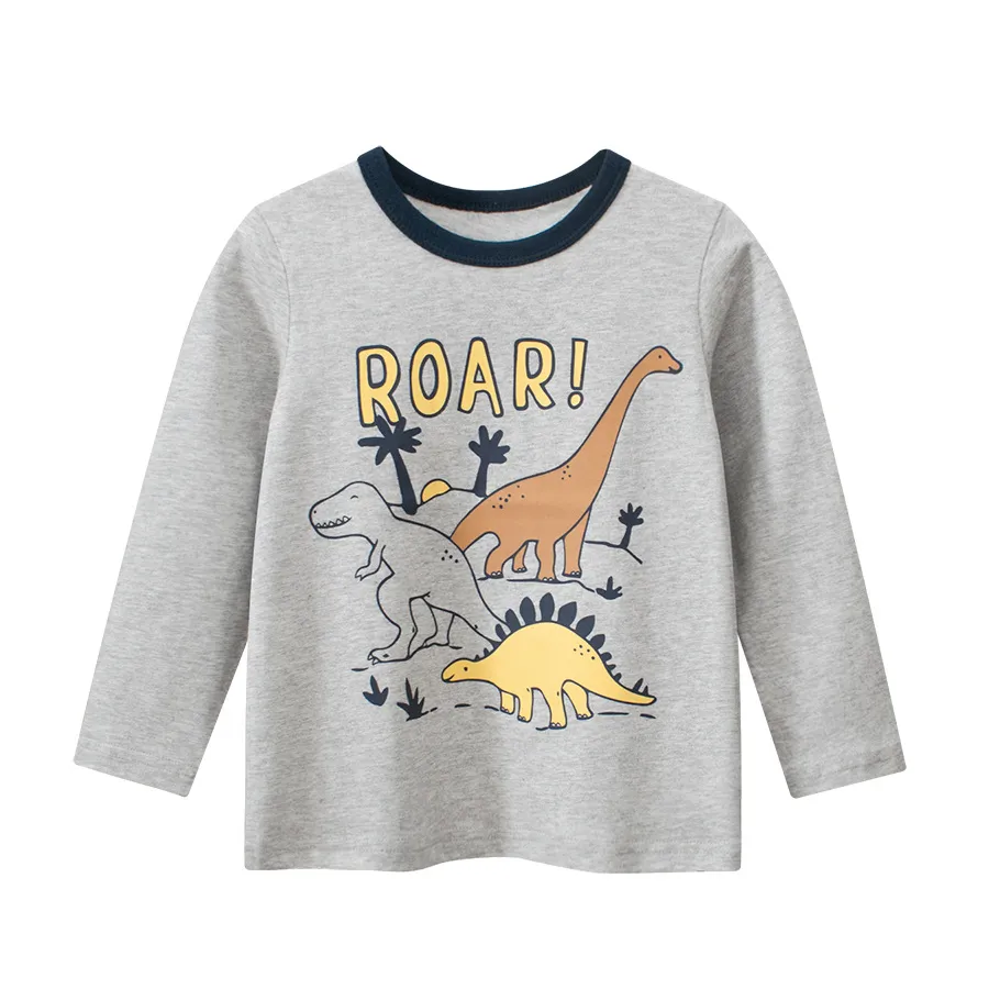 Boys Casual Cartoon Dinosaur Print Long Sleeve T-Shirt 100% Cotton