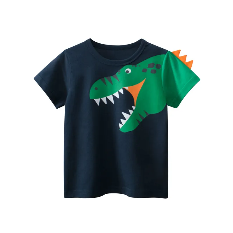 Boys Casual Cartoon Dinosaur Print Short-Sleeved Cotton T-Shirt Crewneck for Toddler