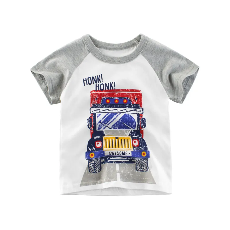 Boy Casual Cartoon Car Printed Short Sleeve Crewneck T-Shirt for Kids Baby Boys 0-3T Soft Cotton