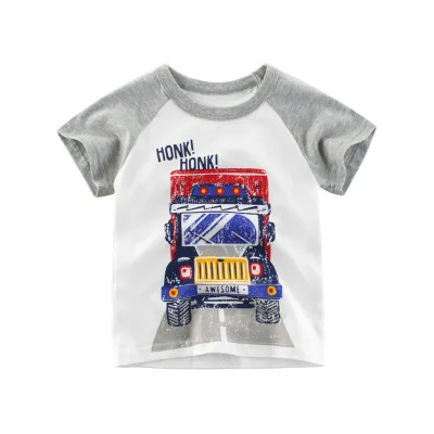 Boy Casual Cartoon Car Printed Short Sleeve Crewneck T-Shirt for Kids Baby Boys 0-3T Soft Cotton