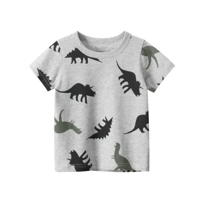 Children Casual Boys Dinosaur Print Short-Sleeved Cotton T-Shirt Crewneck