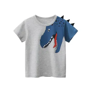 Cartoon Dinosaur Print Boys Short Sleeve T-Shirt 100% Cotton Crewneck Casual Kids Clothing