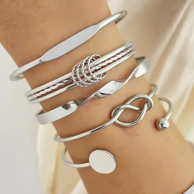 Women's Pearl Key Lock Geometric Bracelet Set