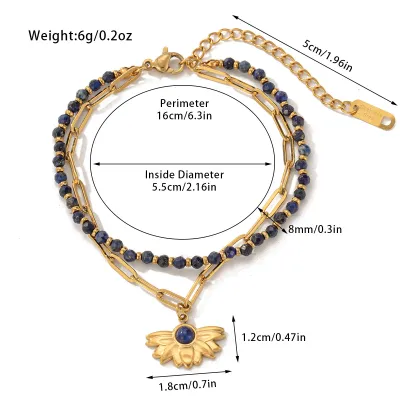 Women Fashion Bohemian Natural Stone Beaded Titanium Steel Bracelet