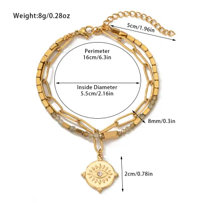 Women Fashion Bohemian Natural Stone Beaded Titanium Steel Bracelet