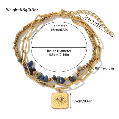 Women Fashion Bohemian Natural Stone Beaded Titanium Steel Bracelet